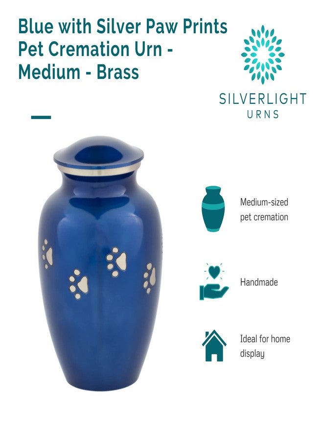 Silverlight Urns جرة حرق جثث الحيوانات الأليفة متوسطة الحجم، زرقاء اللون، مزينة بطبعات مخالب فضية، مصنوعة من النحاس، جرة زرقاء اللون للحيوانات الأليفة، جرة للكلاب، جرة للقطط، جرة متوسطة الحجم للحيوانات الأليفة، ارتفاع 6 بوصات - Image 5